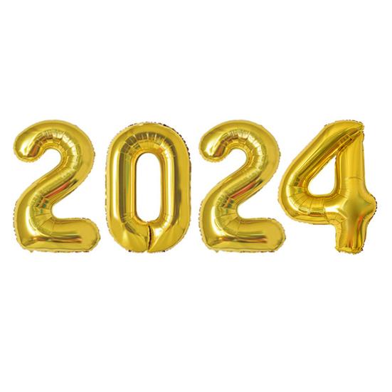 4 Pcs Number Balloon Golden Color Reusable Leakproof Party Prop 2024 New Year Decorative Inflatable Smooth Surface Party Balloon
