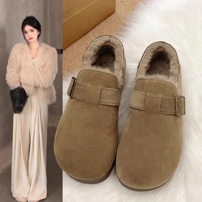 Thick-soled All-inclusive Boken Shoes for Women, Velvet and Warm In Autumn and Winter, One-pedal Lazy Shoes, Doudou Cotton Shoes