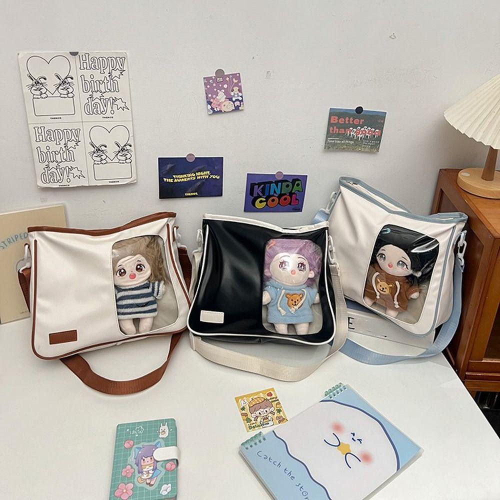

JK PU Messenger Bag Doll Display Student Shoulder Bag Simple Transparent Itabag Student