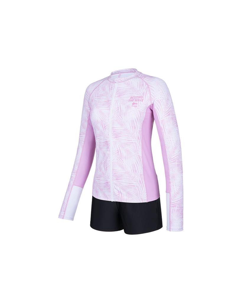 Lenomasuyeongbog Women'S Palm Tree Basic Fit Zip-Up Rash Guard Set Pink Rn-Ls2F521-Pk