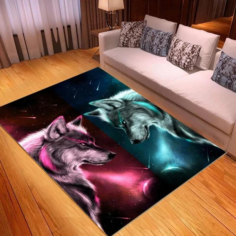 3D Wolf King Print Carpet Living Room Bedroom Cat Door Mat Porch Kitchen Bathroom Animal Room Decoration Carpet Crawling Mats