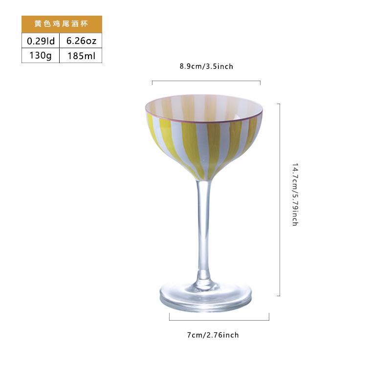 Hand Painted Colorful Striped Cocktail Goblet Water Cup Creative Red Wine Glass Set Party Wedding Barware