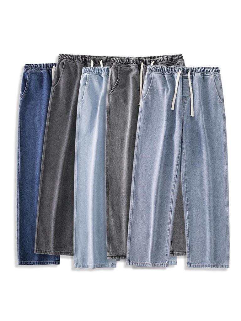 Muxiu Men's Autumn/Winter Loose Straight-Leg Elastic Waist Jeans