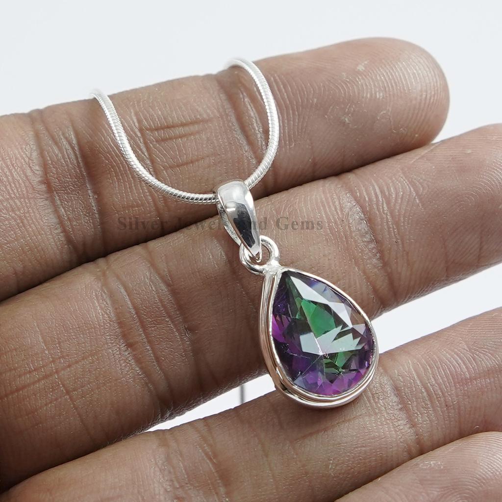 Teardrop Mystic Topaz Pendant: Handmade 925 Sterling Silver Necklace