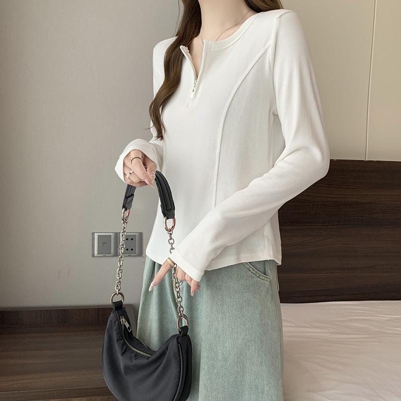 2026 Spring Plus Size Women's Korean-Style Half-Zip Slimming Long-Sleeve Top