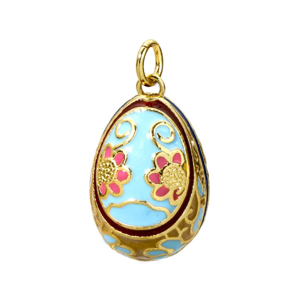 1 Piece Brass Easter Day Series Charms For Jewelry Making 18K Gold Plated Flower Faberge Egg Pendant DIY Findings 28mm x 15.5mm