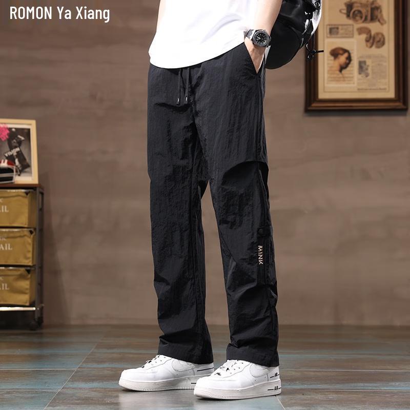 Luomeng Men s Summer Ice Silk Loose Straight Workwear Pants 3XL чёрный