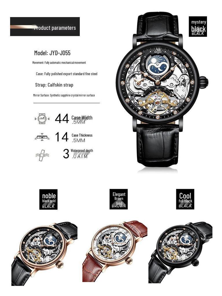Reloj Mecánico de Negocios para Hombre KINYUED Automático Tourbillon Multifuncional