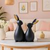 Resin Rabbit Figurines for Home Decor (Set of 2 pc, Black Color)