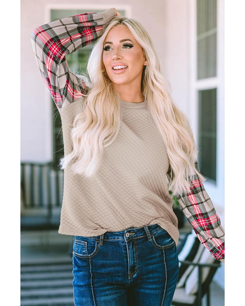 Azura Exchange Plaid Raglan Sleeve Sweatshirt