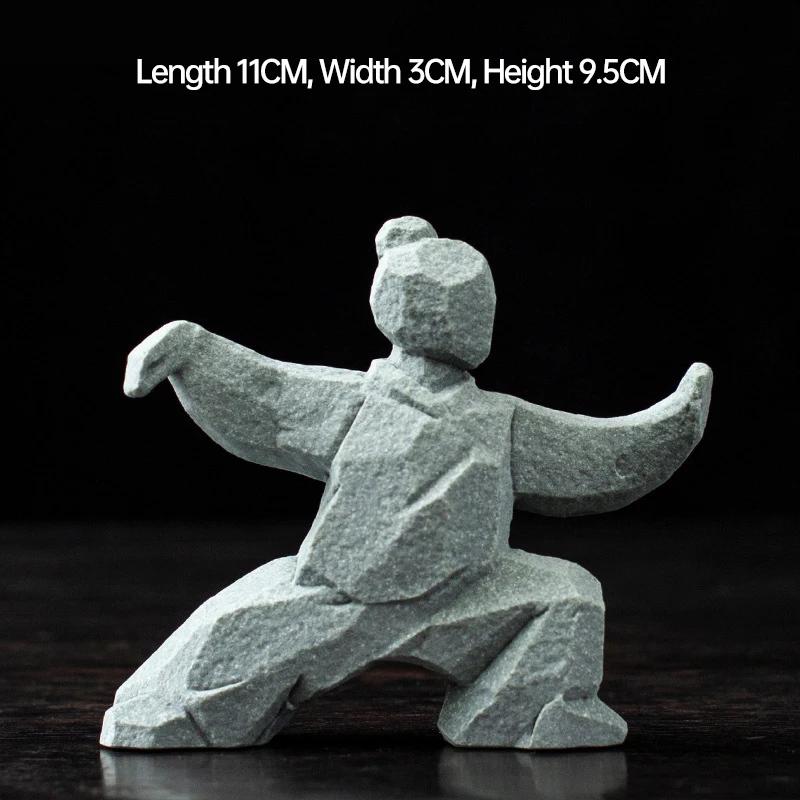 Tai Chi Master Stone Statue New Chinese Style Arts Figure Figurine Creative Stone-Made Kung Fu Character Ornament Home Decor