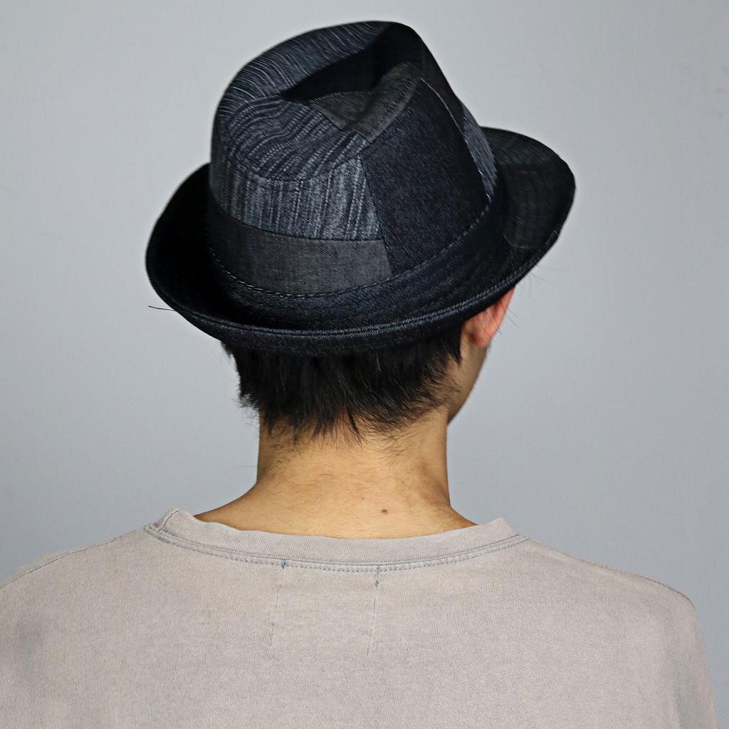 RUBEN Ruben Denim Size 58cm Black Hat, Fedora, Patchwork, Spring/Summer, (Approx. 55.5cm-58.5cm),