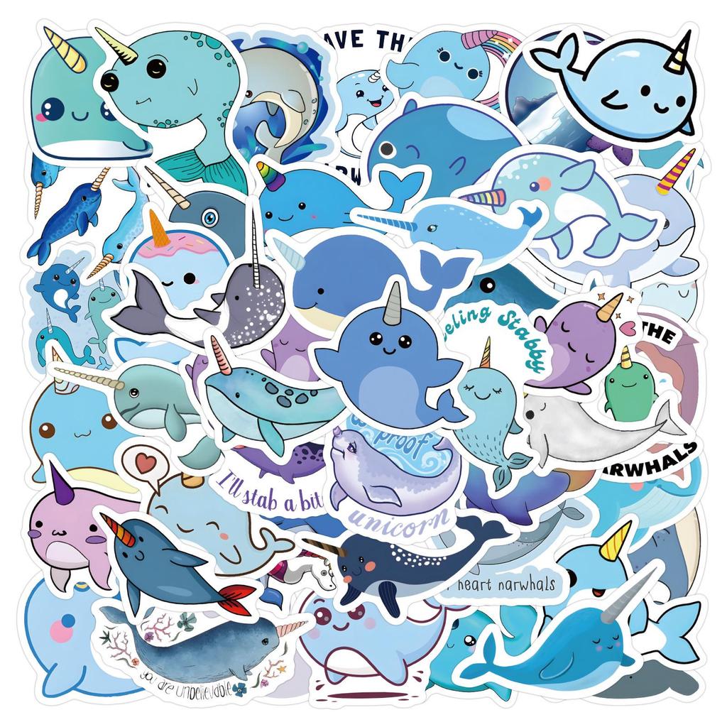 60-Piece Narwhal Cartoon Animal Graffiti Stickers for Notebook & Luggage Decoration