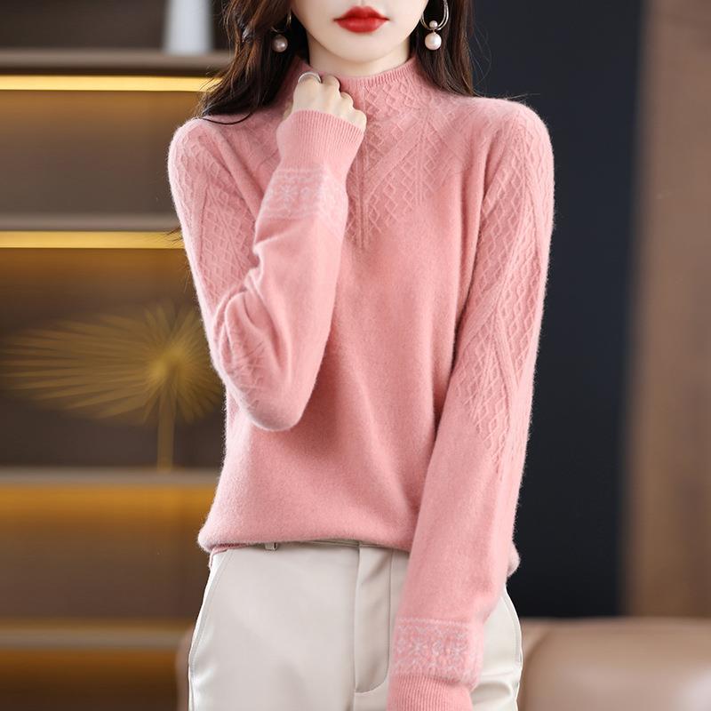 Cable Knit Ribbed Pullover Sweater, Casual Solid Mock Neck Long Sleeve Sweater for Fall & Winter, Women's Clothing