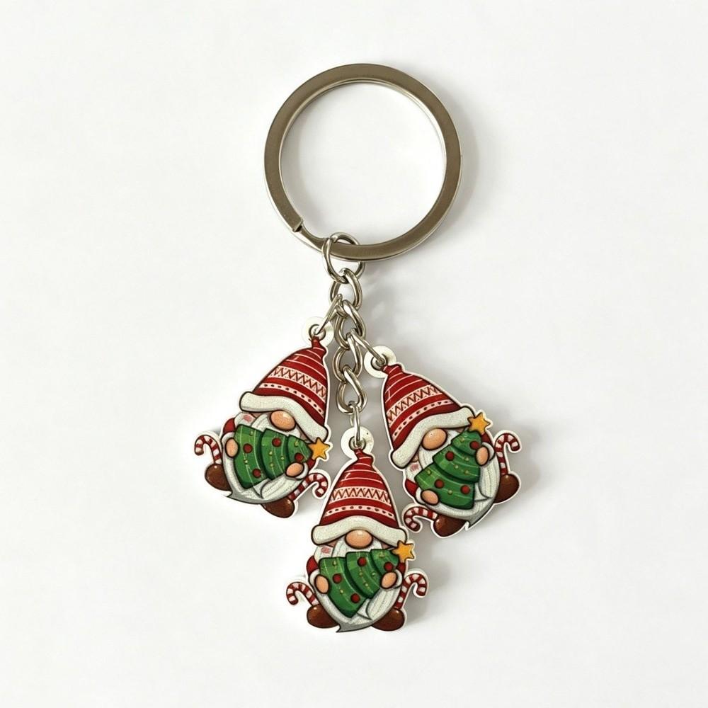 Cartoon Acrylic Christmas Keychain 2D Flat Mini Keyring Charm Bag Accessory Xmas Ornament Pendant Party Favor