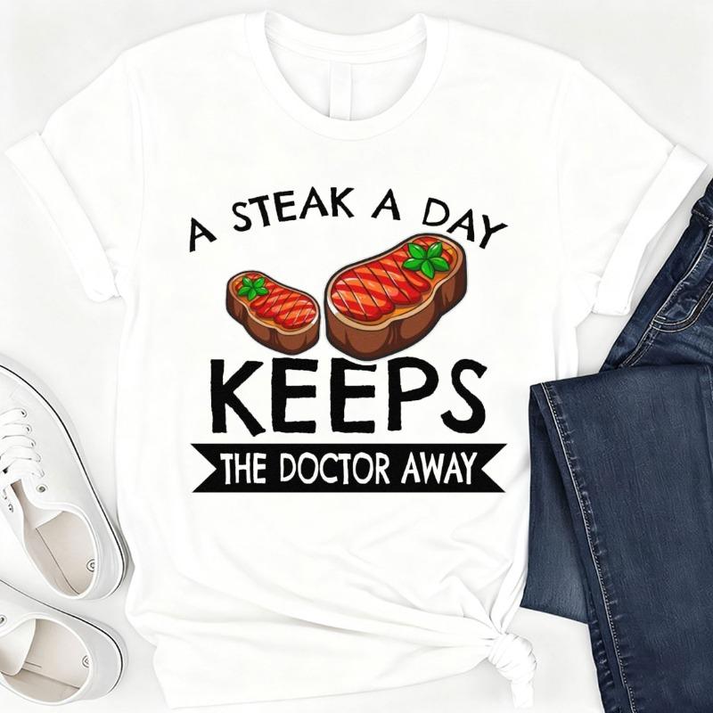Funny Carnivore TShirt Steak A Day Meat Lover Gift Crew Neck Short Sleeve Cotton Top All Seasons Casual Fashion Outdoors Tees