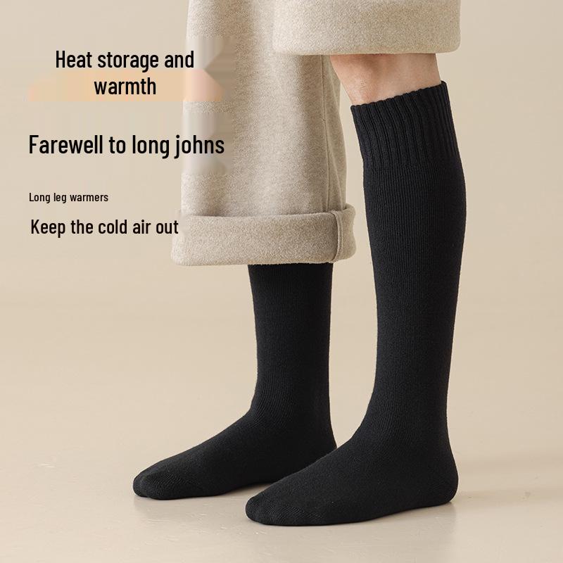 Men's Wool Knee-High Socks: Warm Fleece-Lined, Thick Terry Loop for Autumn/Winter.