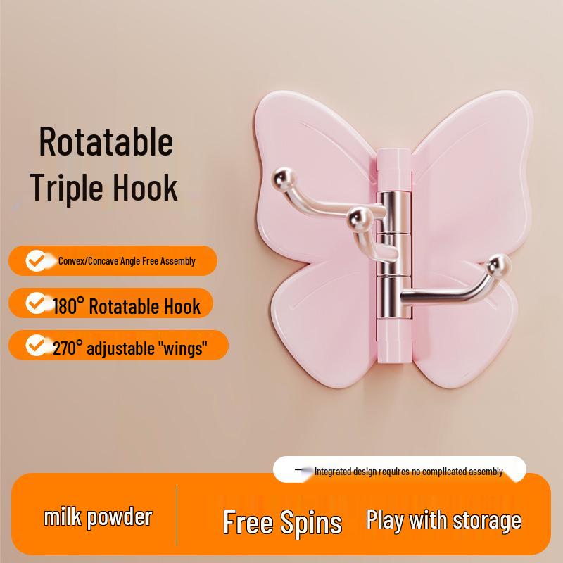Rotatable Butterfly Wall-Mounted Corner Hook - 3-Arm, Punch-Free, Multi-Purpose Storage for Home and Kitchen.