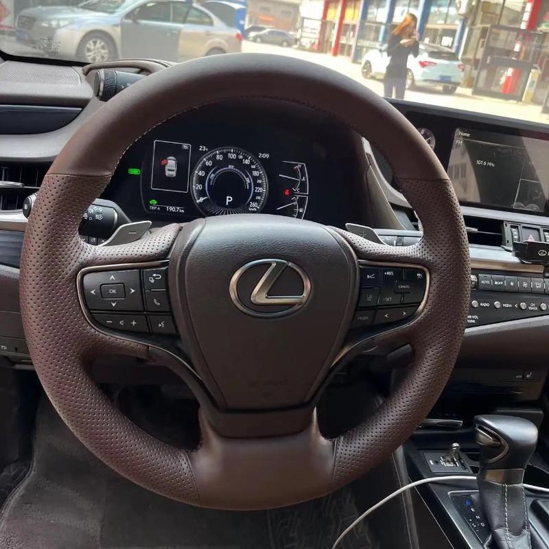 100% Fit For Lexus ES300h 2019-2021 ES350 2019-2021 Hand-stitched black Genuine Leather non-slip car steering wheel cover ytr3