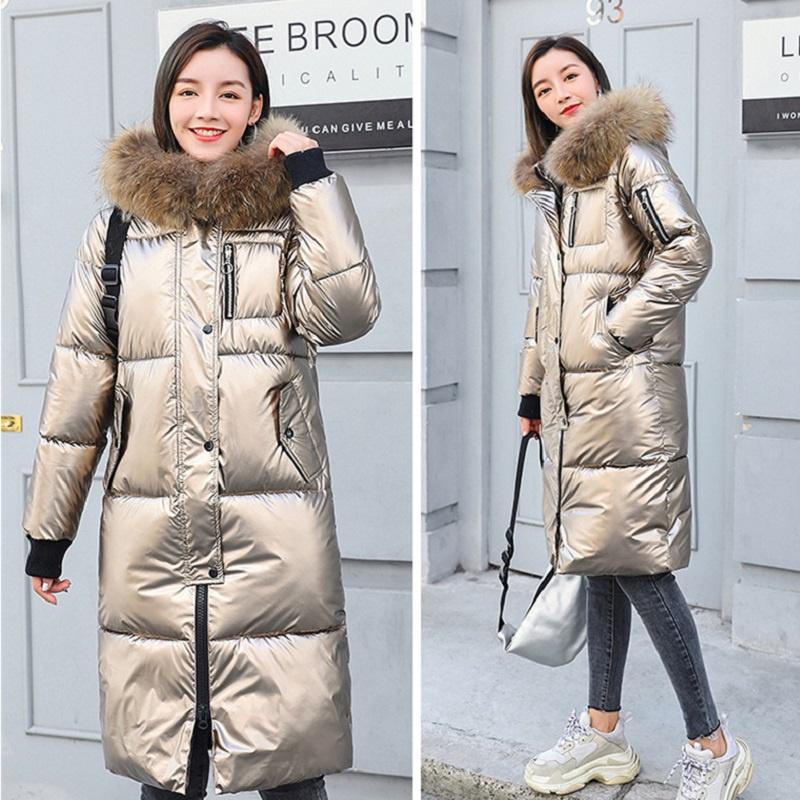 Women Shiny Thicken Long Down Coat Hooded Winter Snow Puffer Parka Padded Jacket