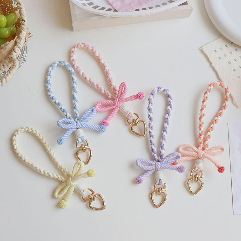 Bag Charms Bowknot Phone Lanyard Anti-lost Weaving Phone Wrist Strap Wrist Hanging Decoration