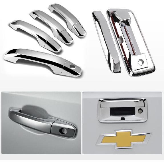 Chrome Door Handles+Top Half Mirror Covers+Tailgate Cover (With Camera Hole) Compatible With Chevrolet Silverado GMC Sierra 1500 2500 3500 2014-2018