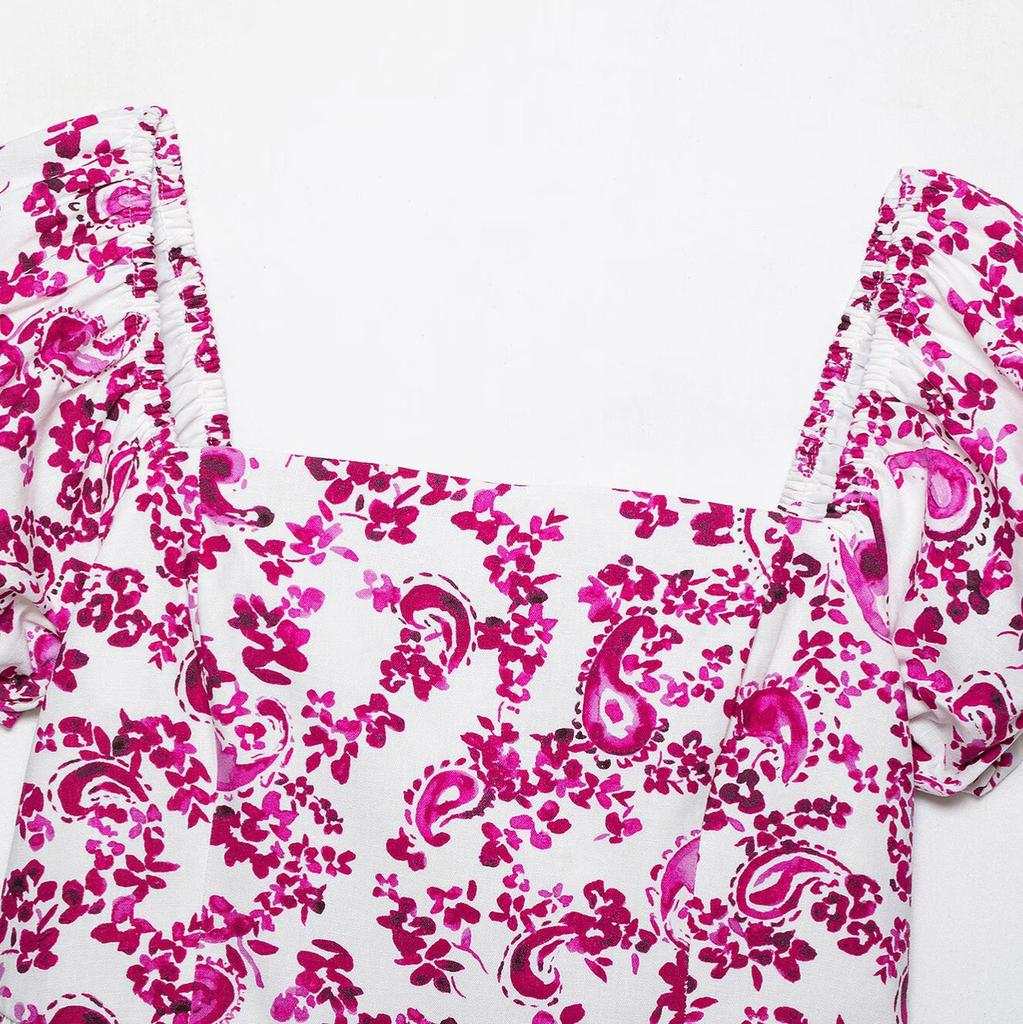European and American style, new women's clothing, foreign style bubble short-sleeved printed corset top