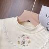 Winter Girls Warm Pullover 2-8 Years Old Children Plush Half High Collar Top Girl Embroidered Knitted T-shirt