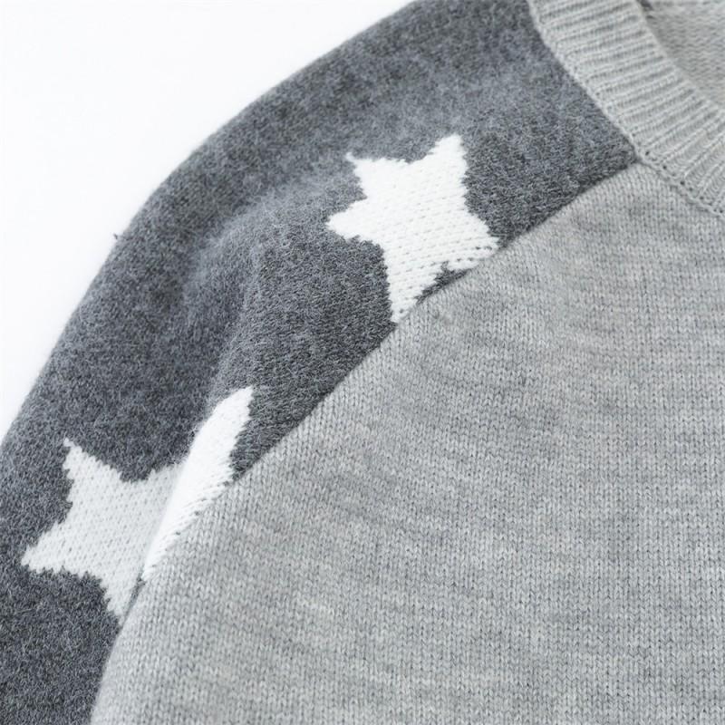 Mens Oversized Crewneck Cardigan Sweater With Contrast Shoulder Panels Embroidered Pocket - Fall Streetwear Knitwear