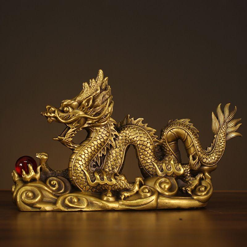 Chinese Style Fengshui Zhaocai Wealth Attract Auspicious Dragon Ornaments Copper Dragon Ornaments Craft Gifts Decorations Craft