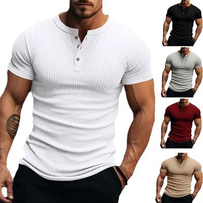Pánské žebrované tričko Henley Slim Fit s krátkým rukávem na knoflíky Ležérní top