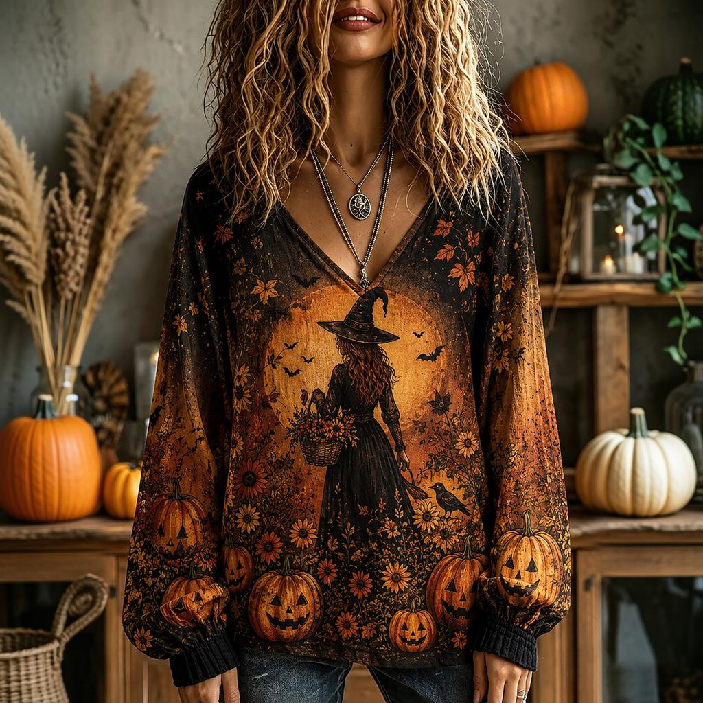 Women's V-Neck Top for Halloween and Fall