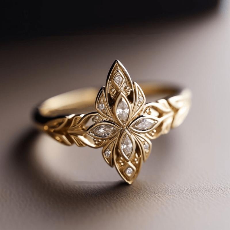 Fashionable and Trendy Gold Color Hollow Carved Pattern Women's Ring, Sparkling Inlaid Zircon Daily Party Jewelry Gift