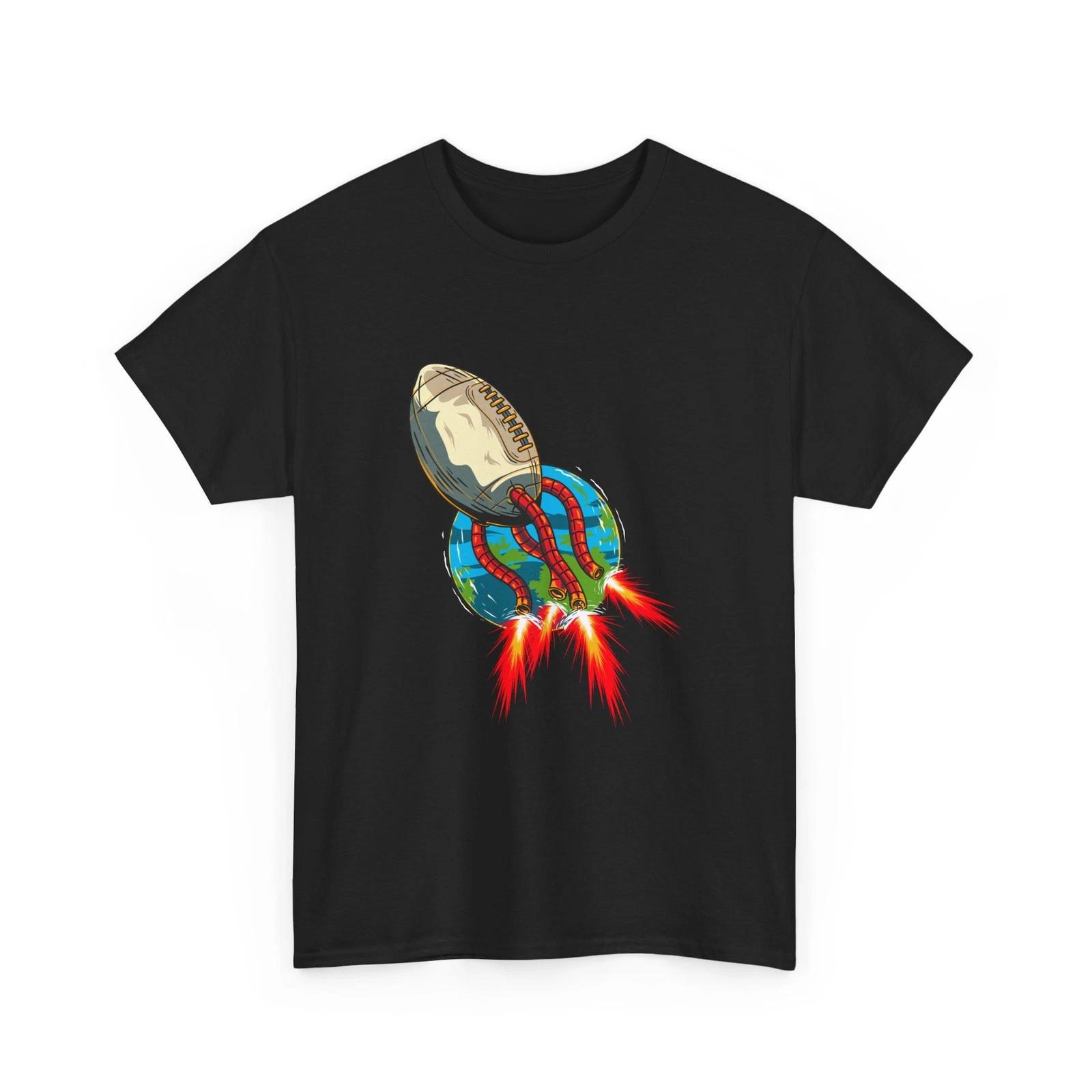 Rocket Football Tee | Retro Space Helmet, Flame Trail, Cotton TShirt Gift Idea 4XL