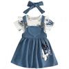 Summer Baby Girl Dress Set: Butterfly Heart Romper, Corduroy Suspender Skirt & Hairband