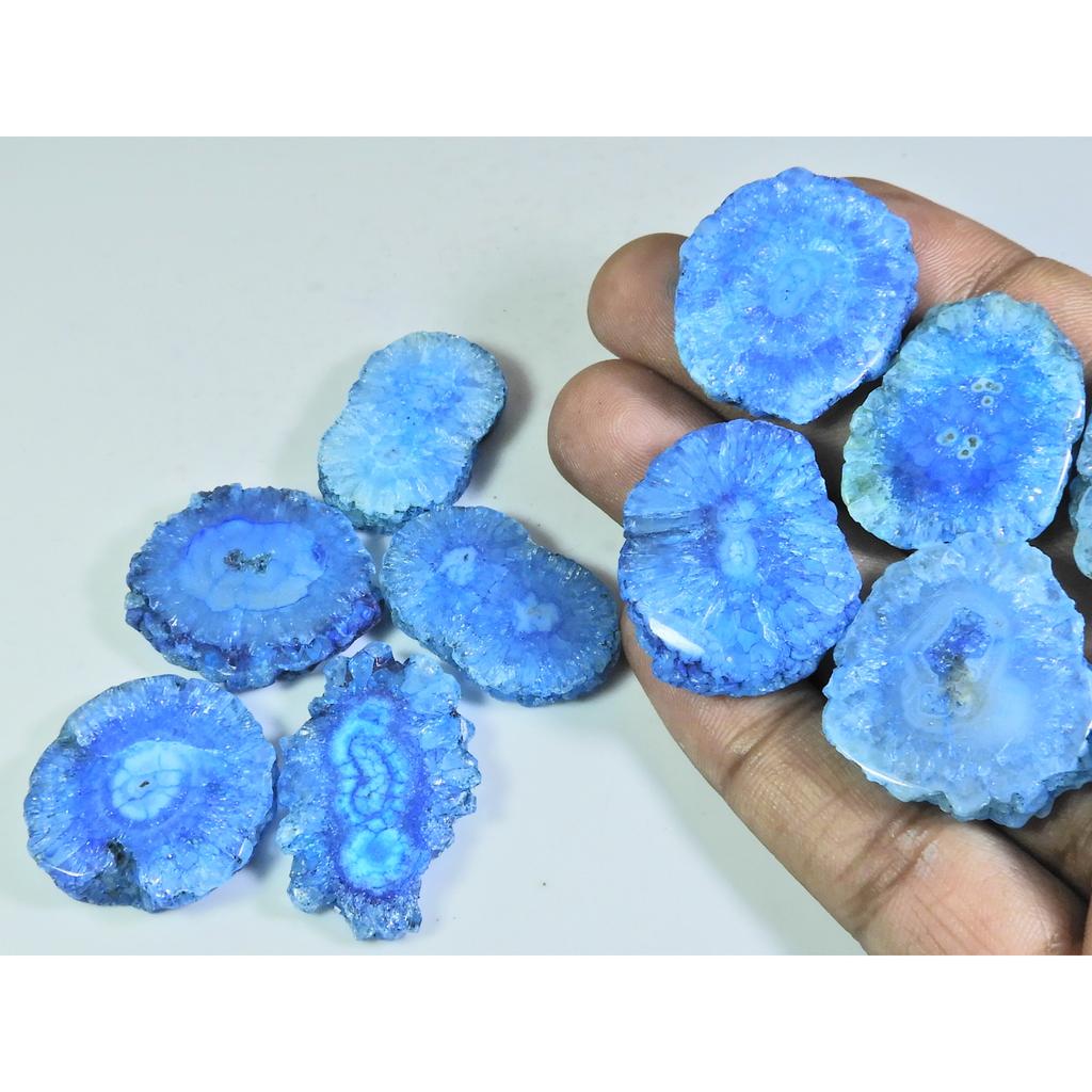 445Cts. Dyed Solar Druzy Agate Mix Shape Cabochon Loose Gemstone 11 Pcs Lot A-699
