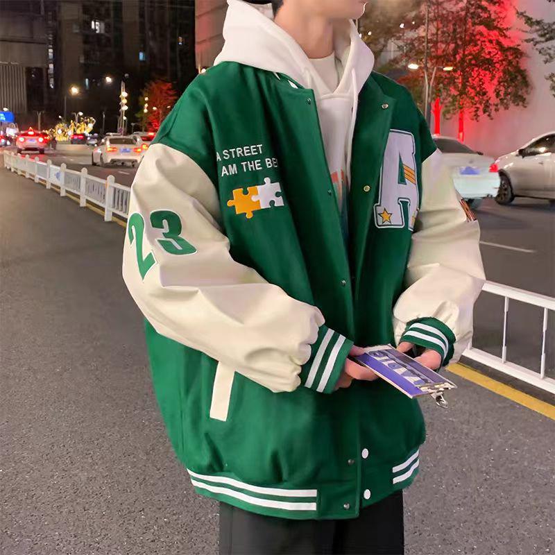 Men's Casual Loose Embroidered Baseball Jacket for Spring and Fall - Suitable for Couples and Students