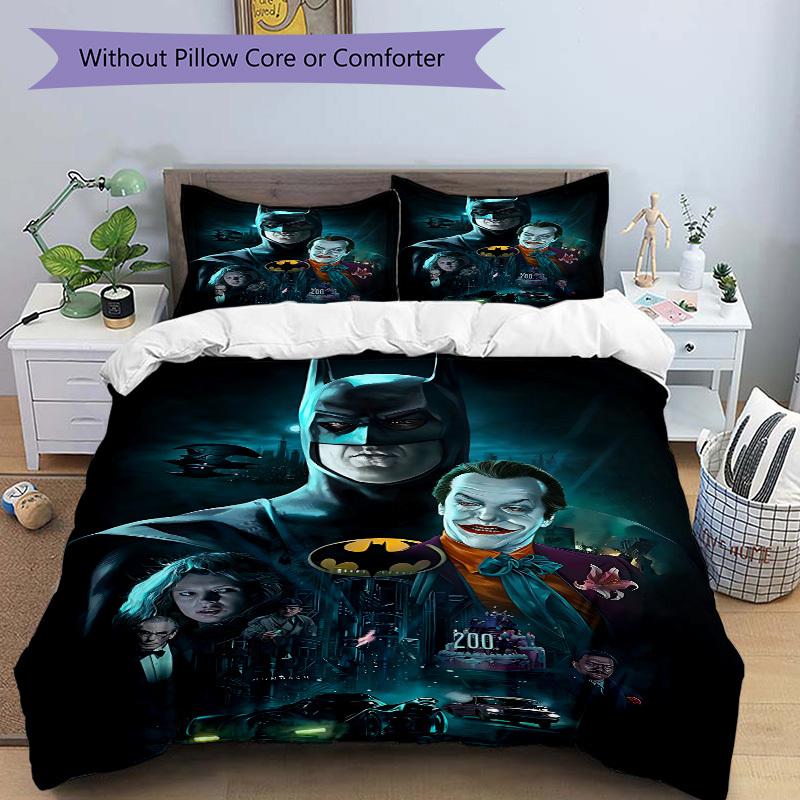 3pcs Batman Joker Bedding Set, Soft Polyester Duvet Cover and Pillowcases Machine Washable Seasons All Suitable 98