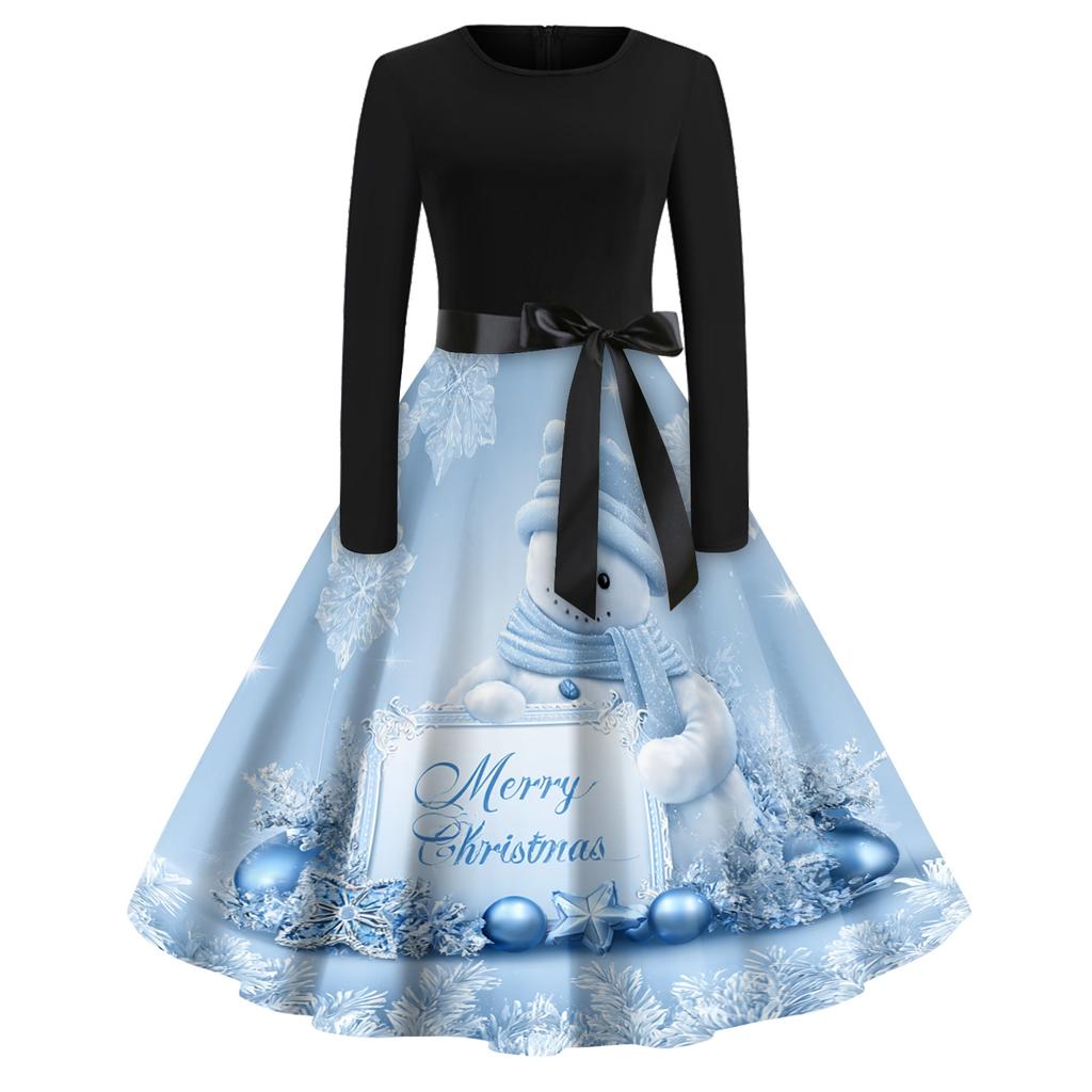 Women's Trendy Casual Long Sleeve Neck Halloween Print Dress