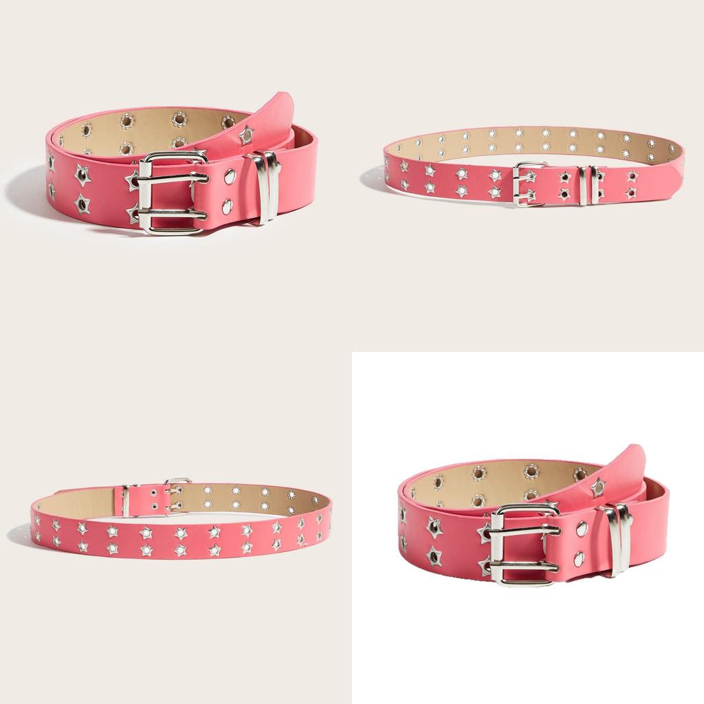 Punk Design Star Shape Pu Belt With Double Pin Closure For Street Style