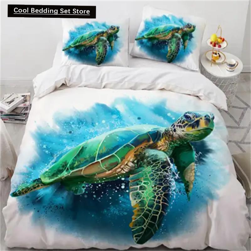 Turtles Bedding Sets Anime Sea Turtles HD Bedspread for Teens Girls Fashion Twin Single Queen King Full Size Duvet Cover