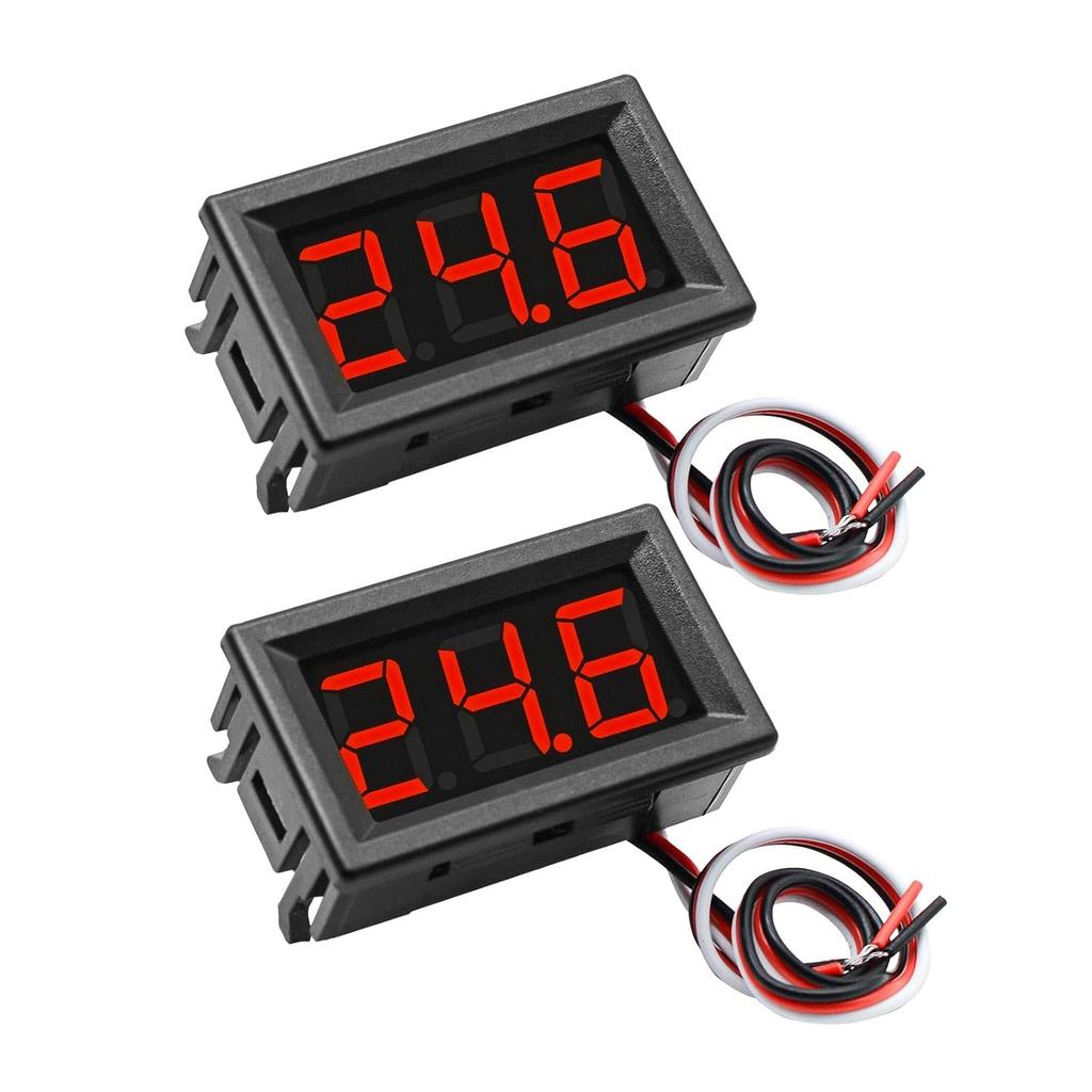 Exqutoo 2Pack DC0-100V Mini Voltmeter Voltage Tester DC Voltage Gauge Voltage Indicator, 0.56" Red LED Digital Display Panel, 3-Wire, Reverse