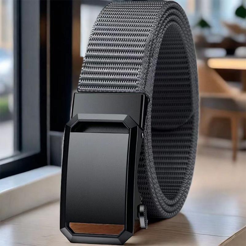 Toothless Automatic Buckle Canvas Belt Men s Casual Sports Workwear Belt With Metal Buckle серый