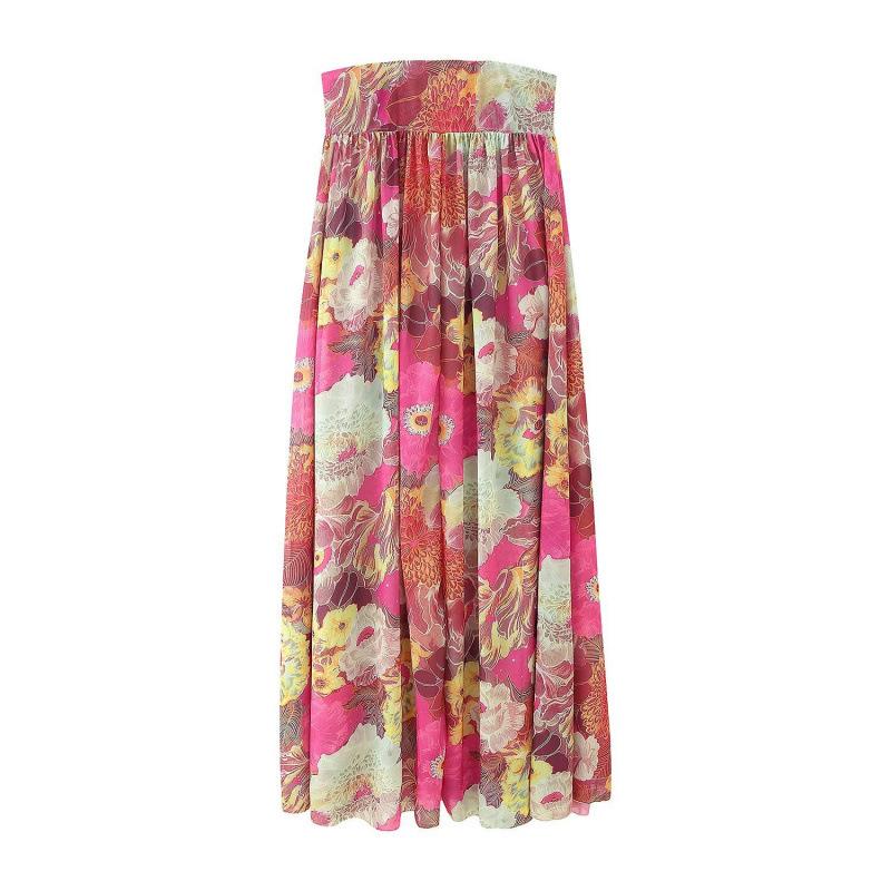 European & American Women's Printed Strappy Bandeau Maxi Dress
