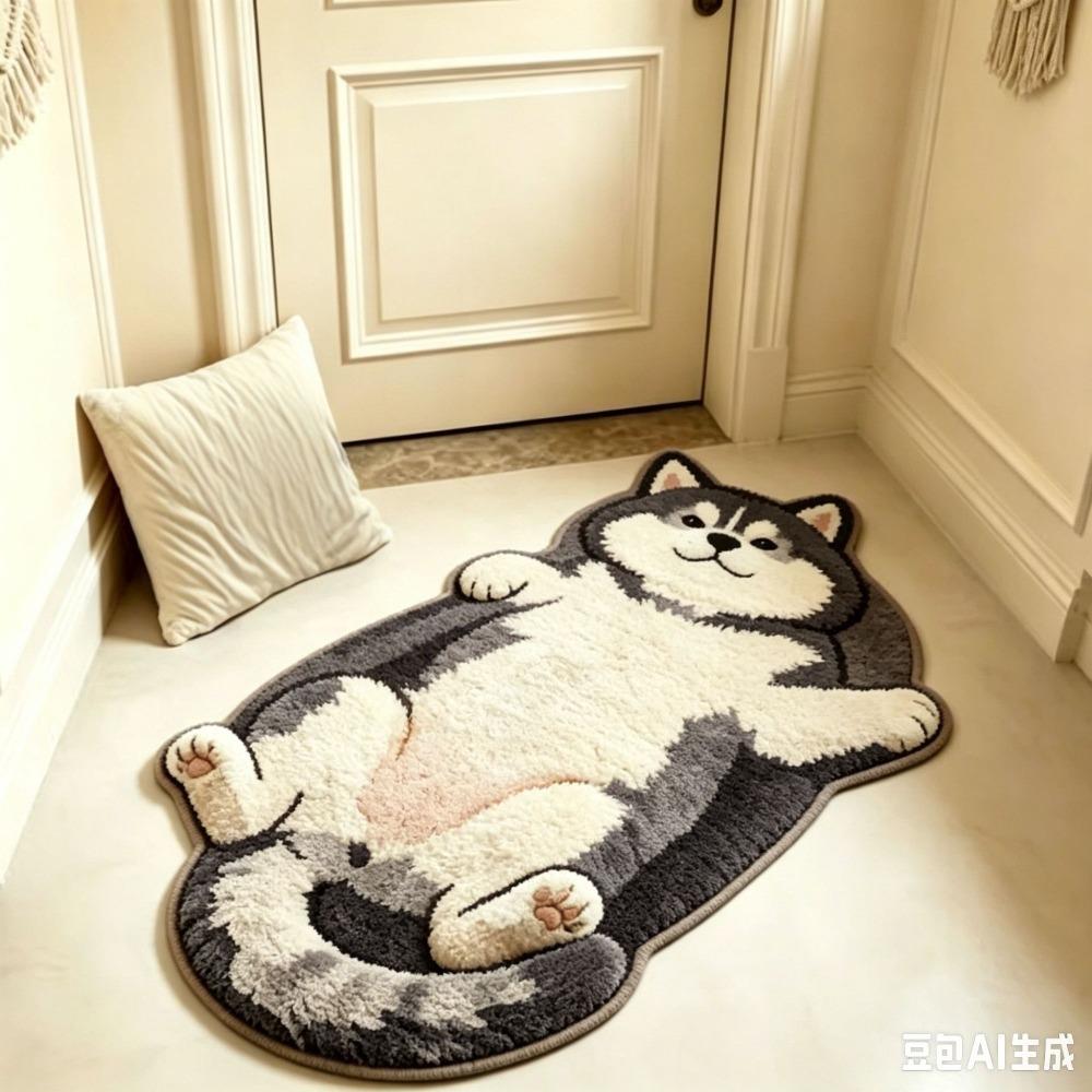 Cute Cartoon Irregular Cashmere-Like Floor Mat, Water Absorbent Anti-Slip Rug for Bathroom Bedroom Home Decor