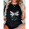 Oversized T Shirt Black Dragonfly Print And Small Dragonflies Summer Casual Wear