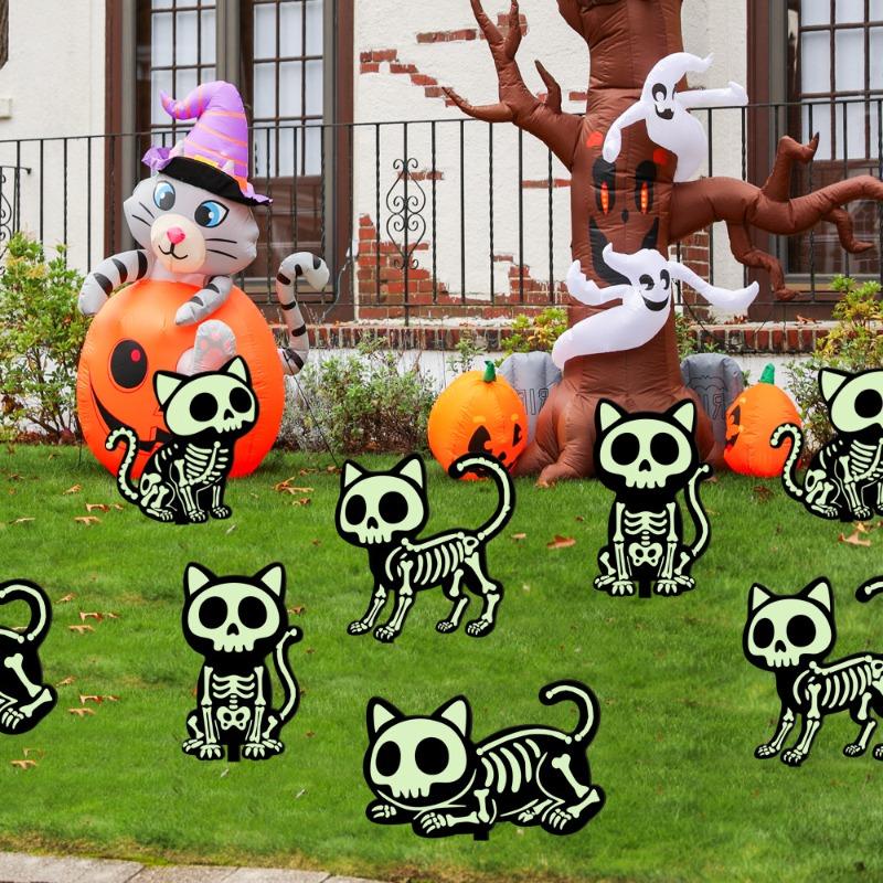 Outdoor Decorations - Glow in The Dark Skeleton Silhouette Lawn Signs for Halloween Lawn Garden Front Yard Decorations Outside