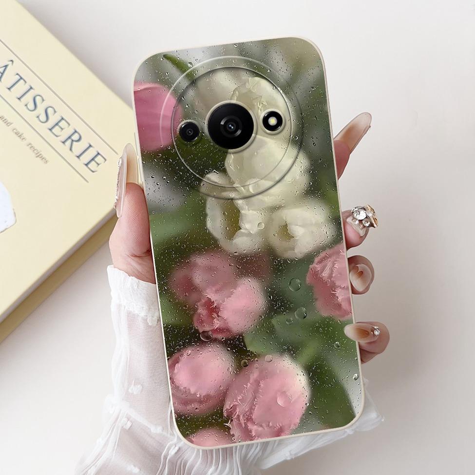 For Redmi A3 4G Phone Case For Xiaomi Poco C61 Cover Silicone Luxury Fashion Flowers Kawaii Cute Cat Painted Shockproof Bumper