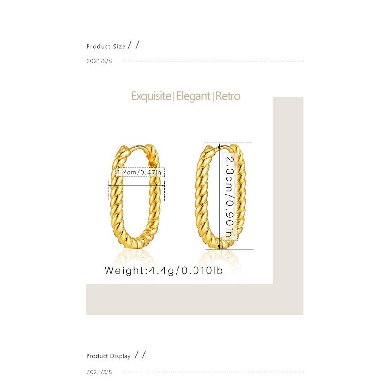 Women Fashion 18k Gold Plated Copper Oval Twisted Spiral Ear Buckle Earrings