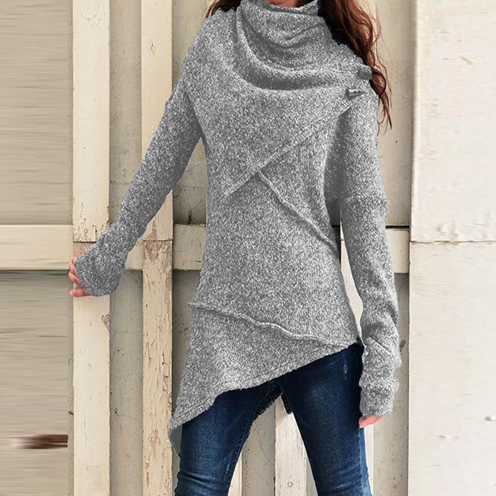 Damen Herbst Winter Rollkragen Strickpullover Unregelmäßiger Saum Slim Damenbekleidung Mode Slim Femme Elastizität Pullover
